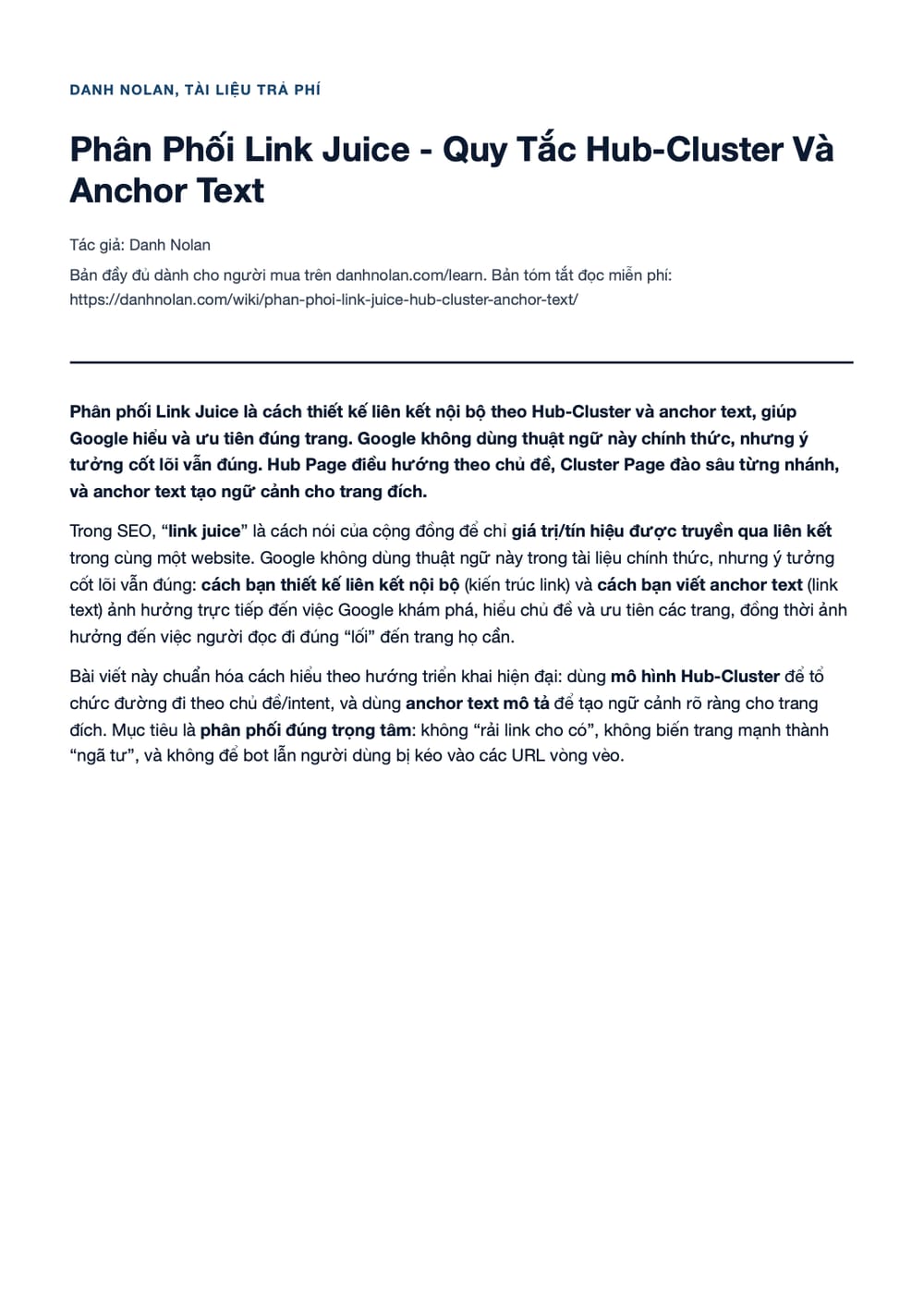 Trang 1 bản PDF của tài liệu Phân Phối Link Juice - Quy Tắc Hub-Cluster Và Anchor Text