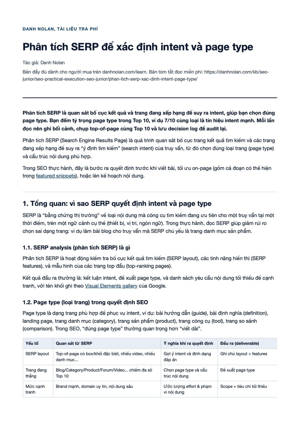 Trang 1 bản PDF của tài liệu Phân tích SERP để xác định intent và page type