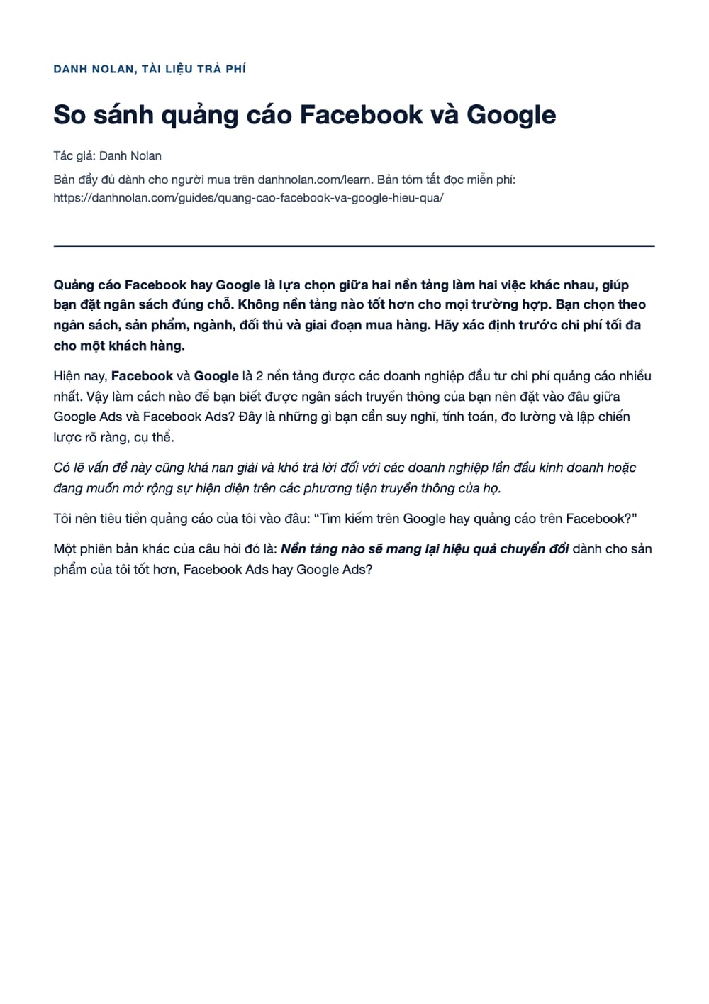Trang 1 bản PDF của tài liệu So sánh quảng cáo Facebook và Google