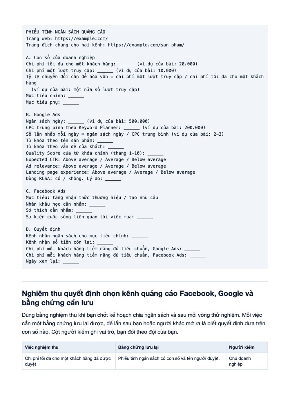 Trang 15 bản PDF của tài liệu So sánh quảng cáo Facebook và Google, phần có bảng