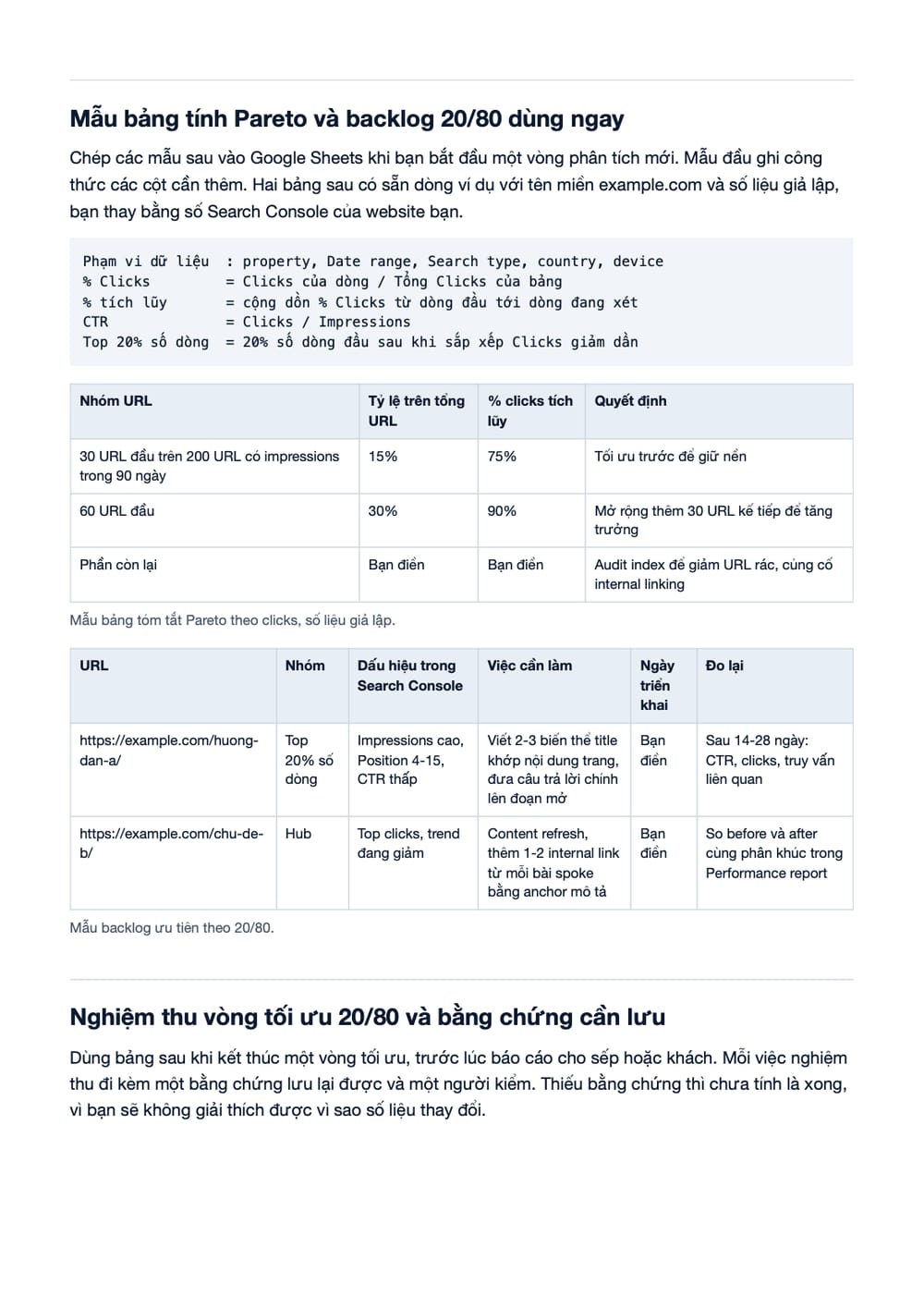 Trang 17 bản PDF của tài liệu Quy tắc 20/80 trong SEO - Đúng đến đâu - Cách áp dụng, phần có bảng