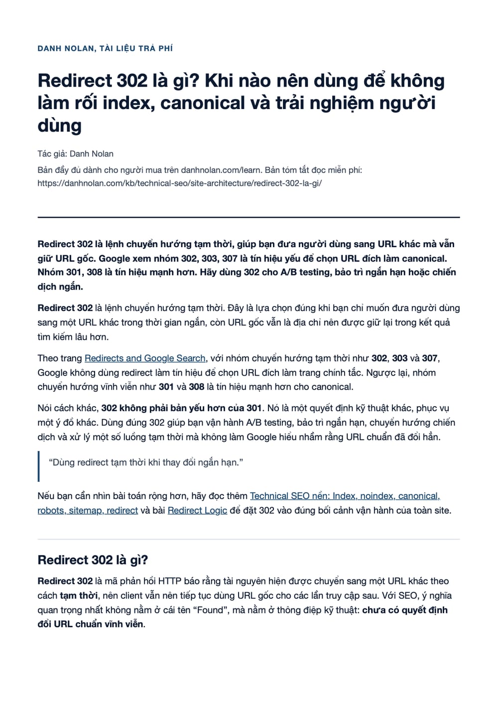 Trang 1 bản PDF của tài liệu Redirect 302 là gì? Khi nào nên dùng để không làm rối index