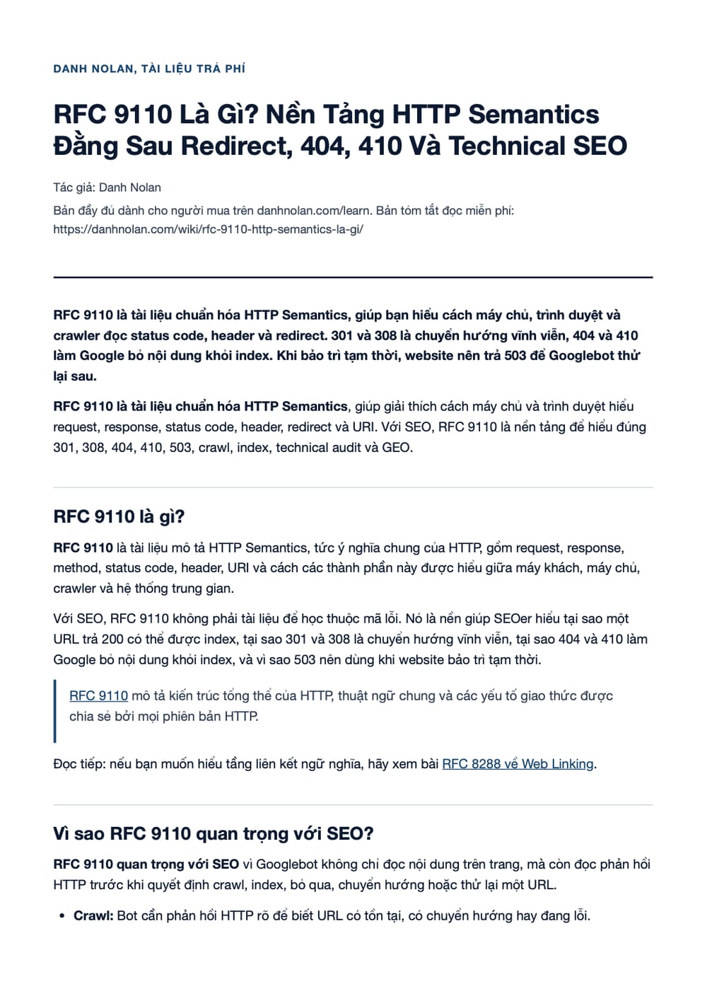 Trang 1 bản PDF của tài liệu RFC 9110 Là Gì? Nền Tảng HTTP Semantics Đằng Sau Redirect, 404, 410