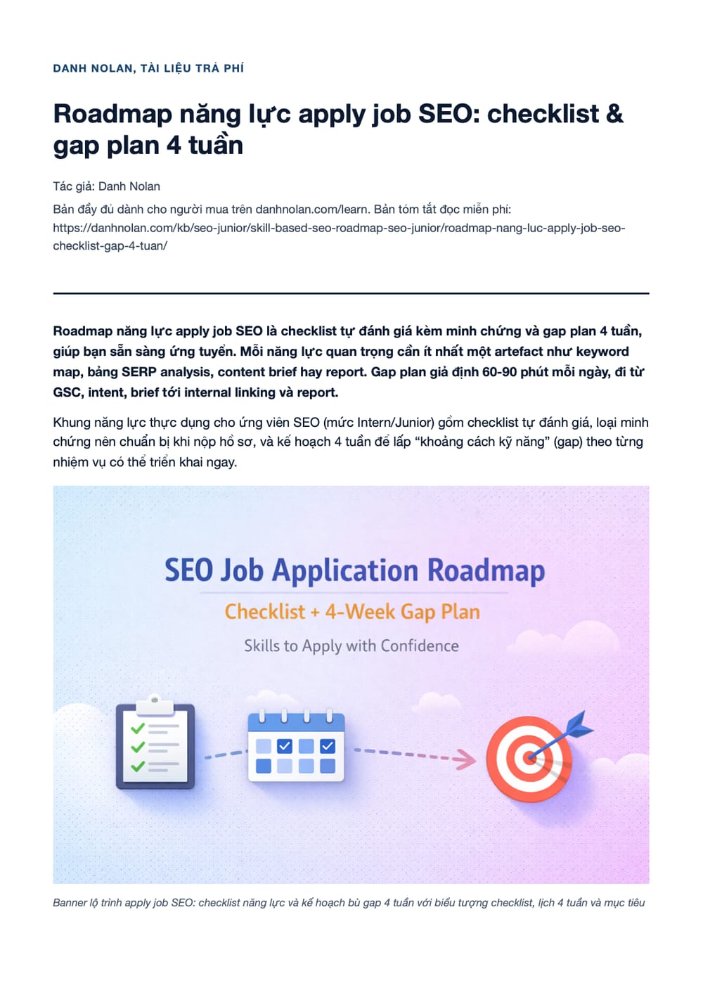 Trang 1 bản PDF của tài liệu Roadmap năng lực apply job SEO: checklist & gap plan 4 tuần