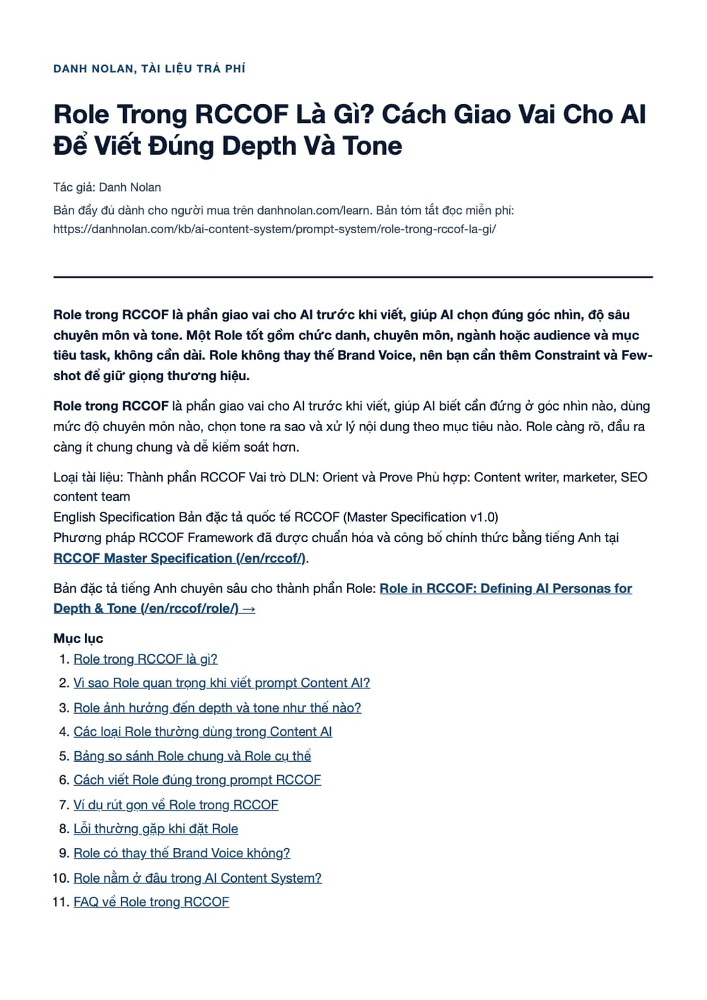 Trang 1 bản PDF của tài liệu Role Trong RCCOF Là Gì? Cách Giao Vai Cho AI Để Viết Đúng Depth Và