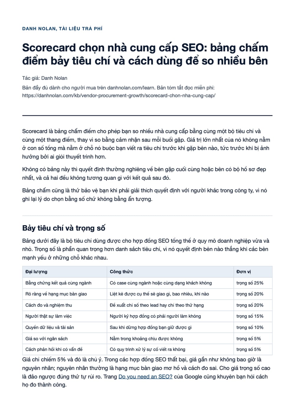 Trang 1 bản PDF của tài liệu Scorecard chọn nhà cung cấp SEO: bảng chấm điểm bảy tiêu chí và cách