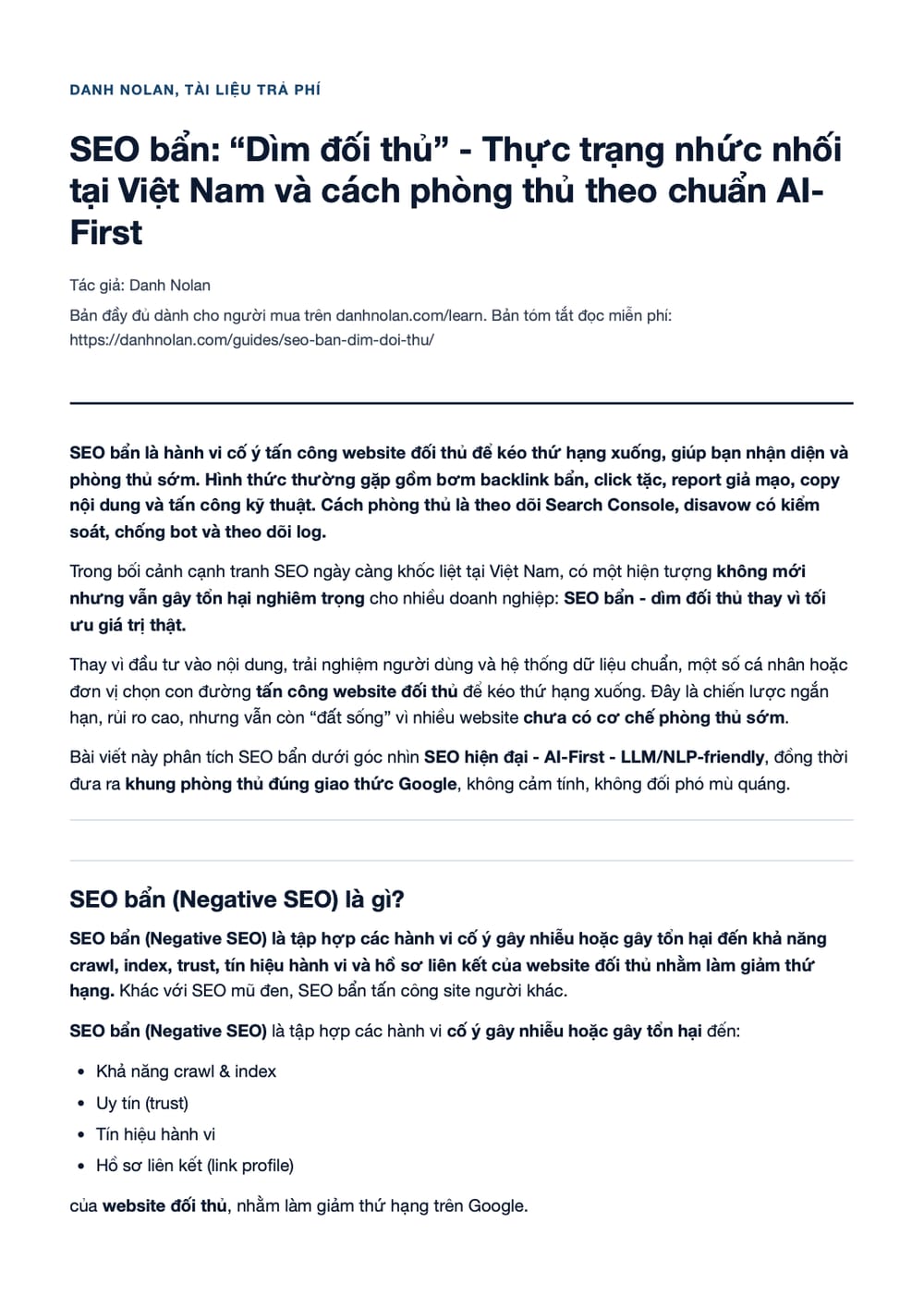 Trang 1 bản PDF của tài liệu SEO bẩn: “Dìm đối thủ” - Thực trạng nhức nhối tại Việt Nam và cách