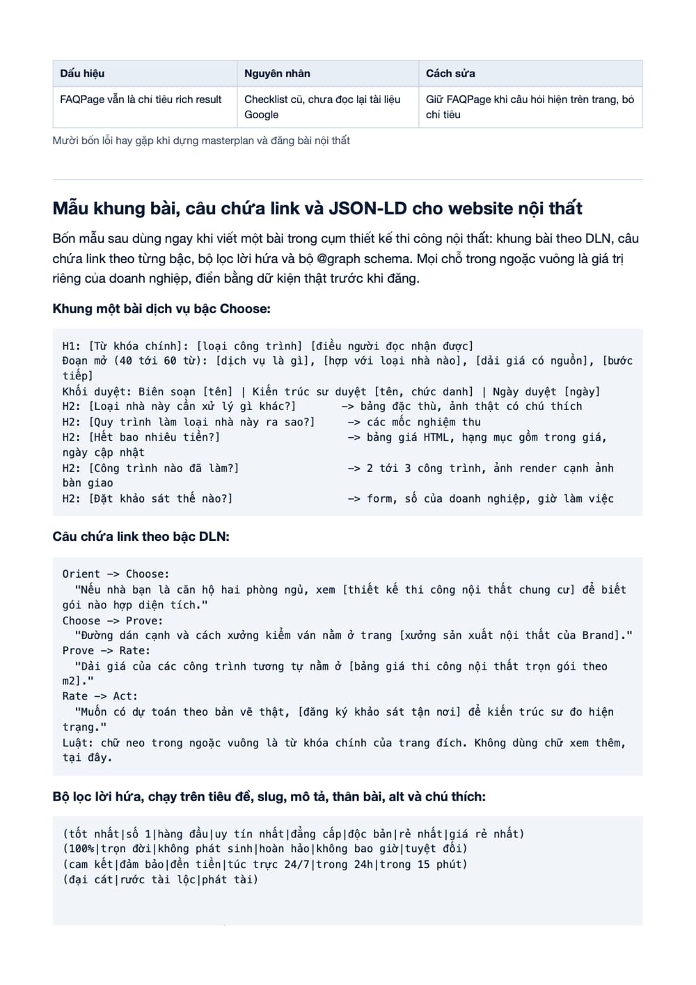 Trang 26 bản PDF của tài liệu SEO Nội Thất: Case Study Masterplan 120 Bài Thiết Kế Thi Công Trọn Gói, phần có bảng