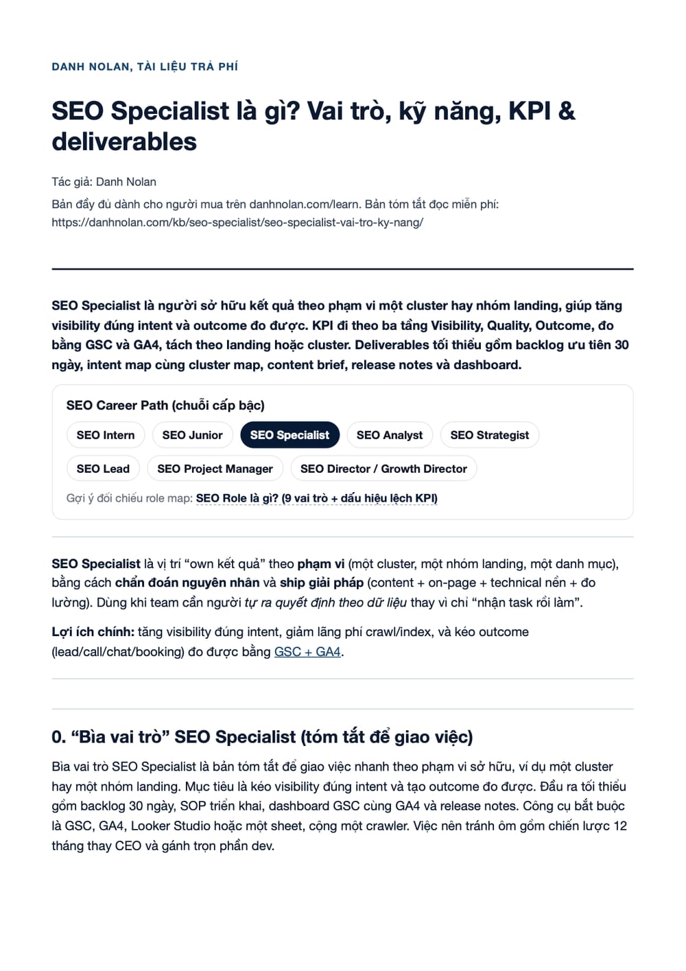 Trang 1 bản PDF của tài liệu SEO Specialist là gì? Vai trò, kỹ năng, KPI & deliverables Trang 1 bản PDF của tài liệu SEO Specialist là gì? Vai trò, kỹ năng, KPI & deliverables