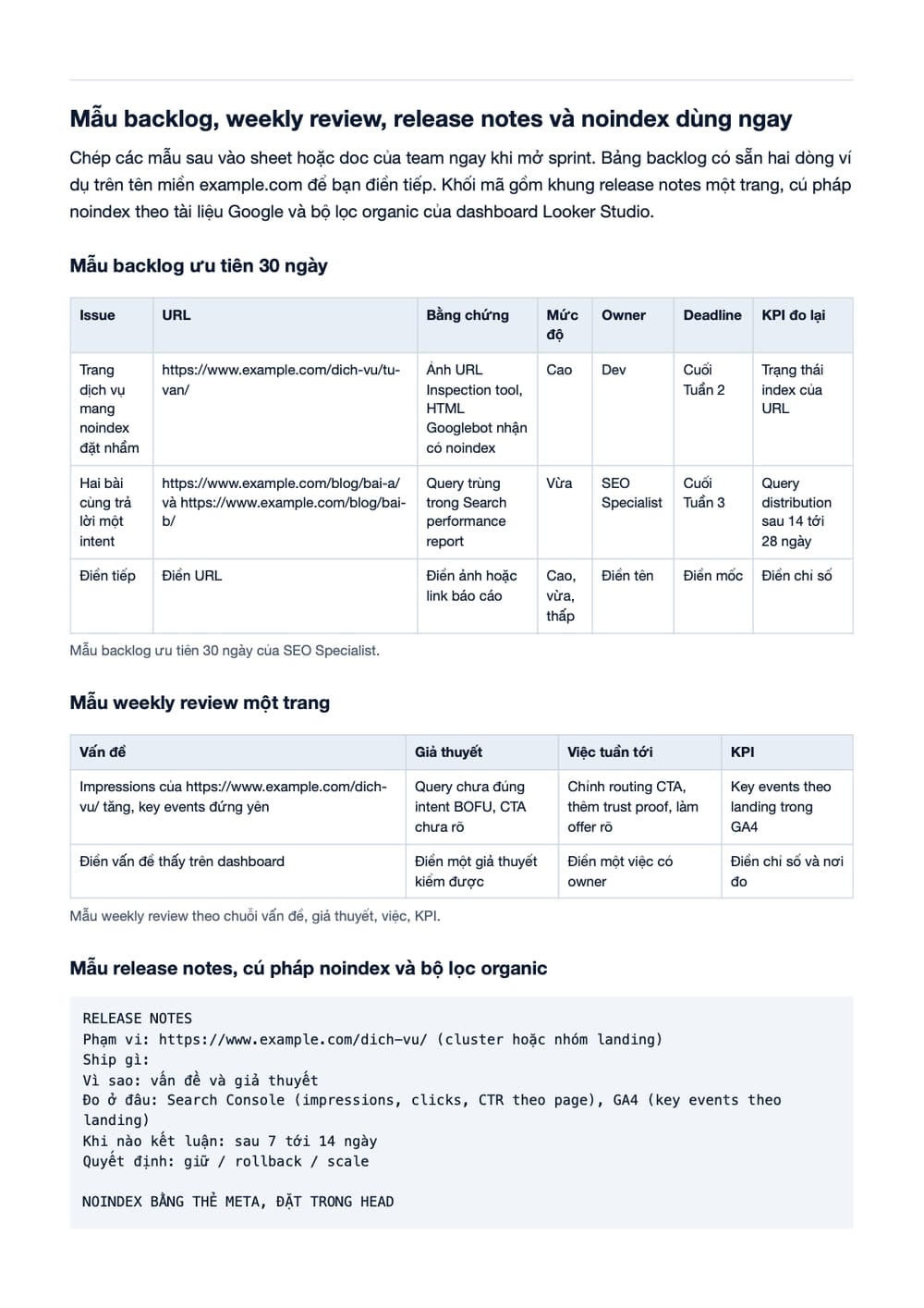 Trang 14 bản PDF của tài liệu SEO Specialist là gì? Vai trò, kỹ năng, KPI & deliverables, phần có bảng Trang 14 bản PDF của tài liệu SEO Specialist là gì? Vai trò, kỹ năng, KPI & deliverables, phần có bảng