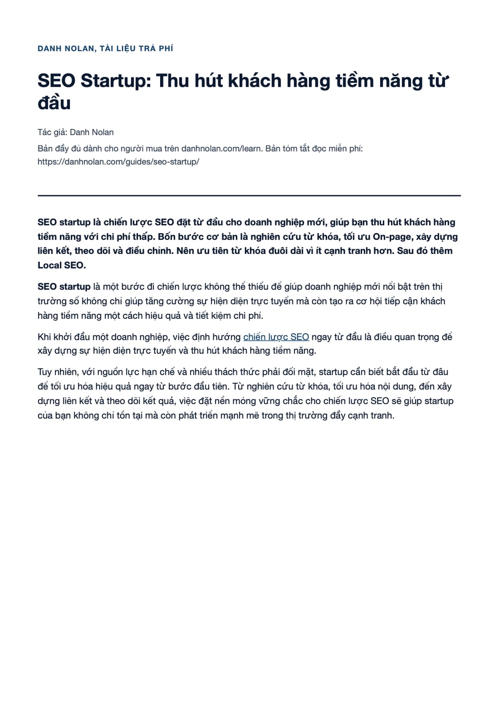 Trang 1 bản PDF của tài liệu SEO Startup: Thu hút khách hàng tiềm năng từ đầu