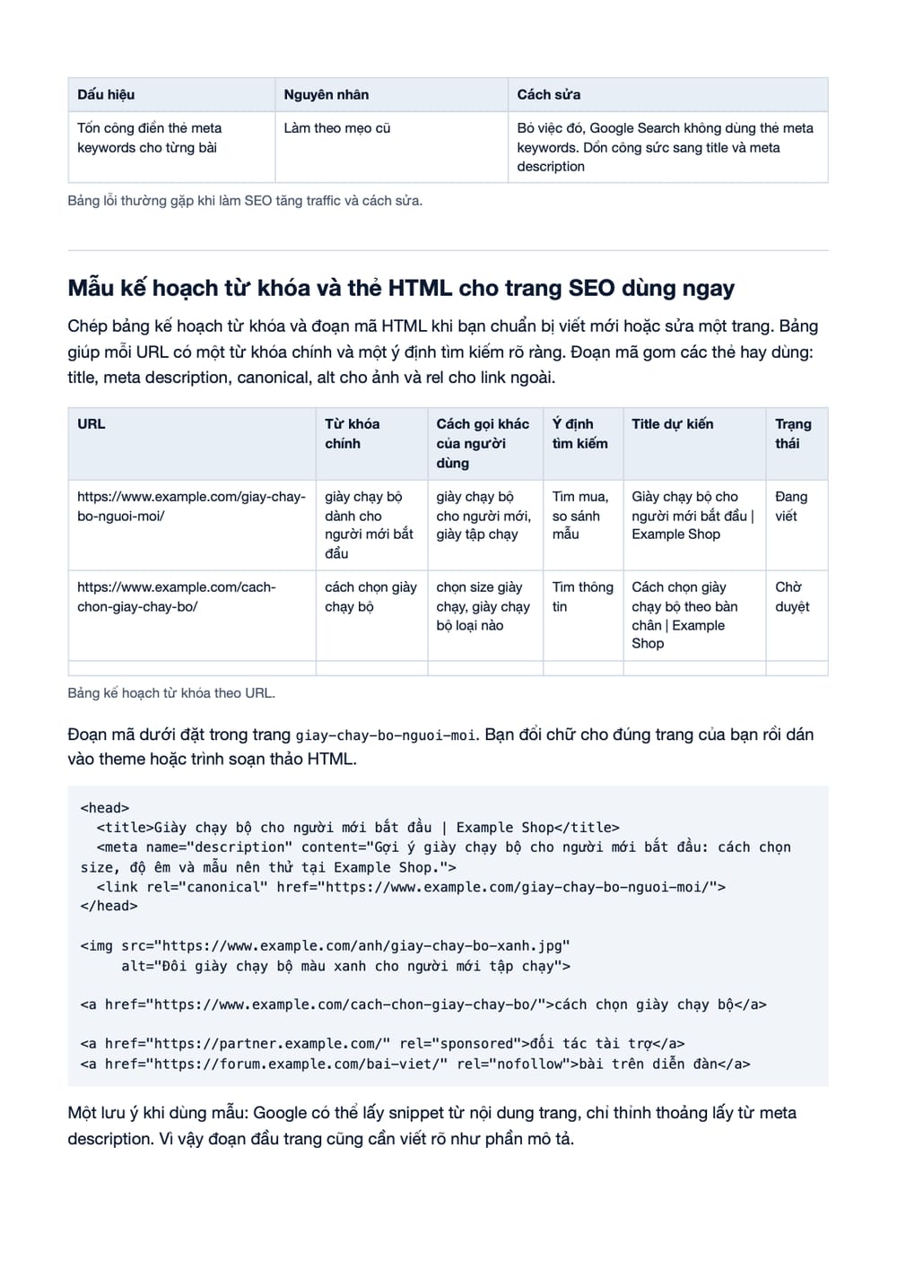 Trang 12 bản PDF của tài liệu SEO tăng traffic: Chiến lược giúp website bùng nổ, phần có bảng