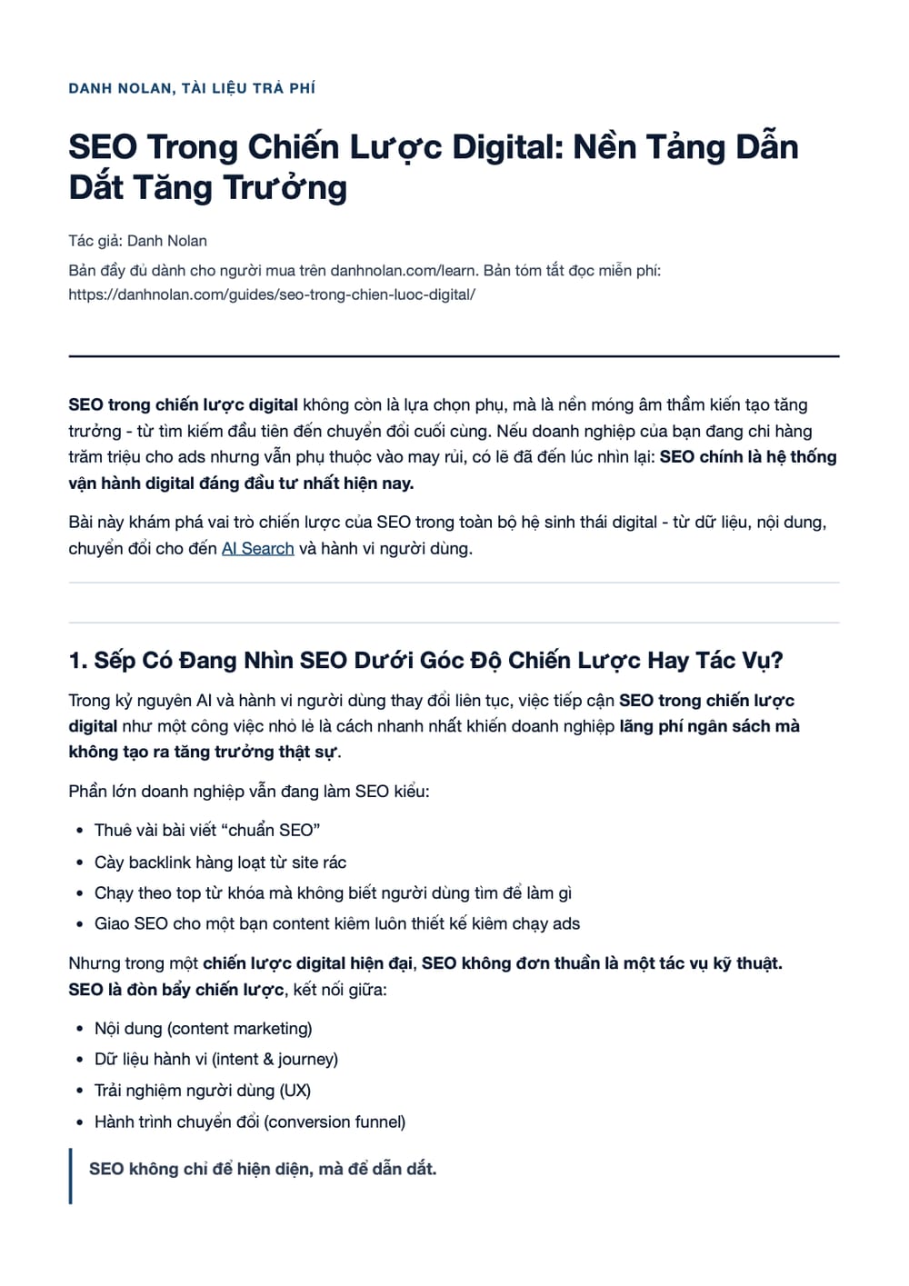 Trang 1 bản PDF của tài liệu SEO Trong Chiến Lược Digital: Nền Tảng Dẫn Dắt Tăng Trưởng