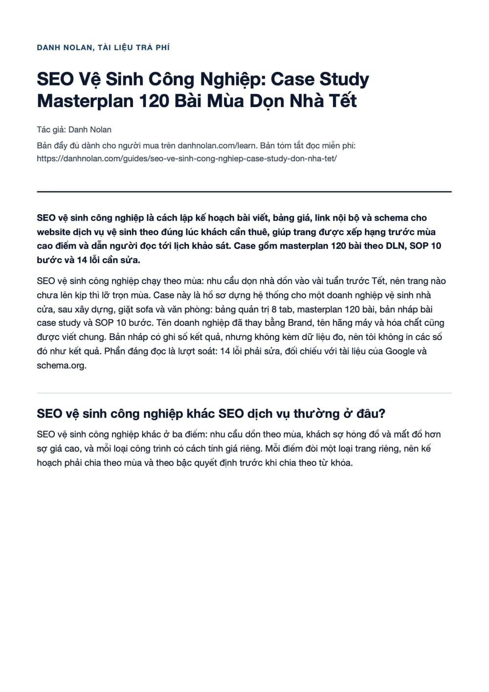 Trang 1 bản PDF của tài liệu SEO Vệ Sinh Công Nghiệp: Case Study Masterplan 120 Bài Mùa Dọn Nhà Tết