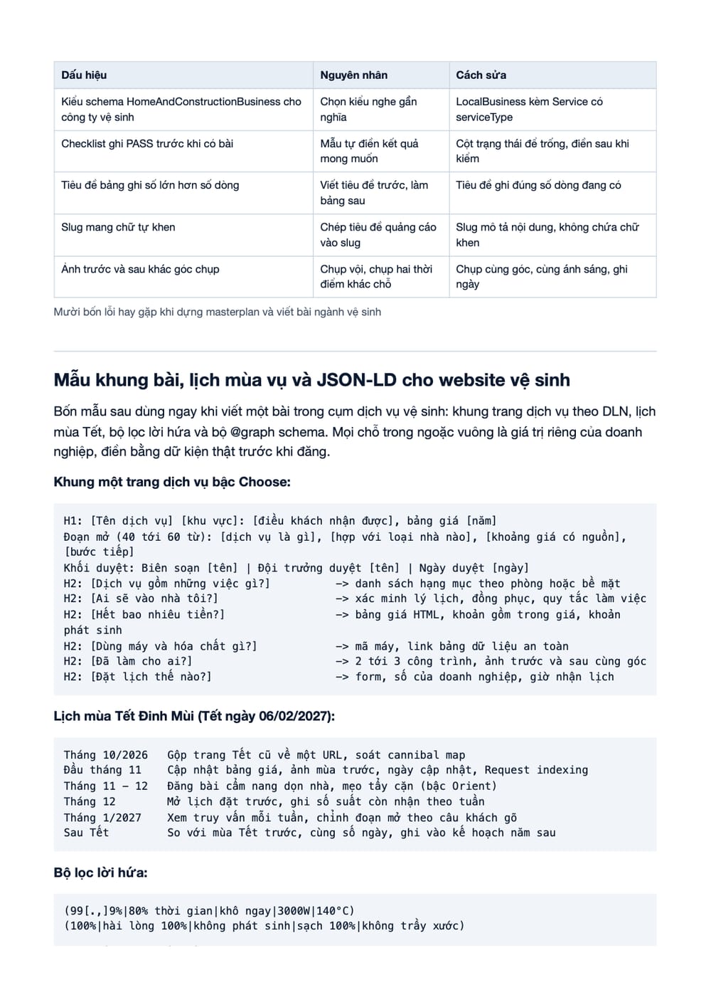Trang 24 bản PDF của tài liệu SEO Vệ Sinh Công Nghiệp: Case Study Masterplan 120 Bài Mùa Dọn Nhà Tết, phần có bảng