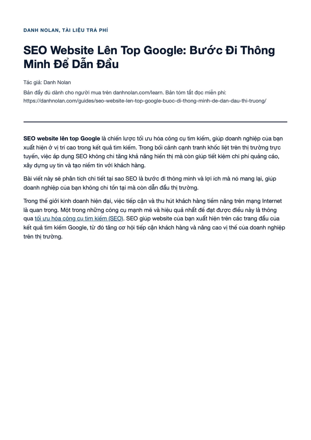 Trang 1 bản PDF của tài liệu SEO Website Lên Top Google: Bước Đi Thông Minh Để Dẫn Đầu