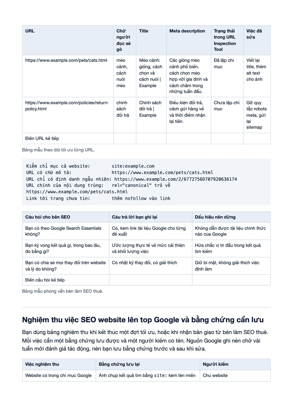 Trang 16 bản PDF của tài liệu SEO Website Lên Top Google: Bước Đi Thông Minh Để Dẫn Đầu, phần có bảng