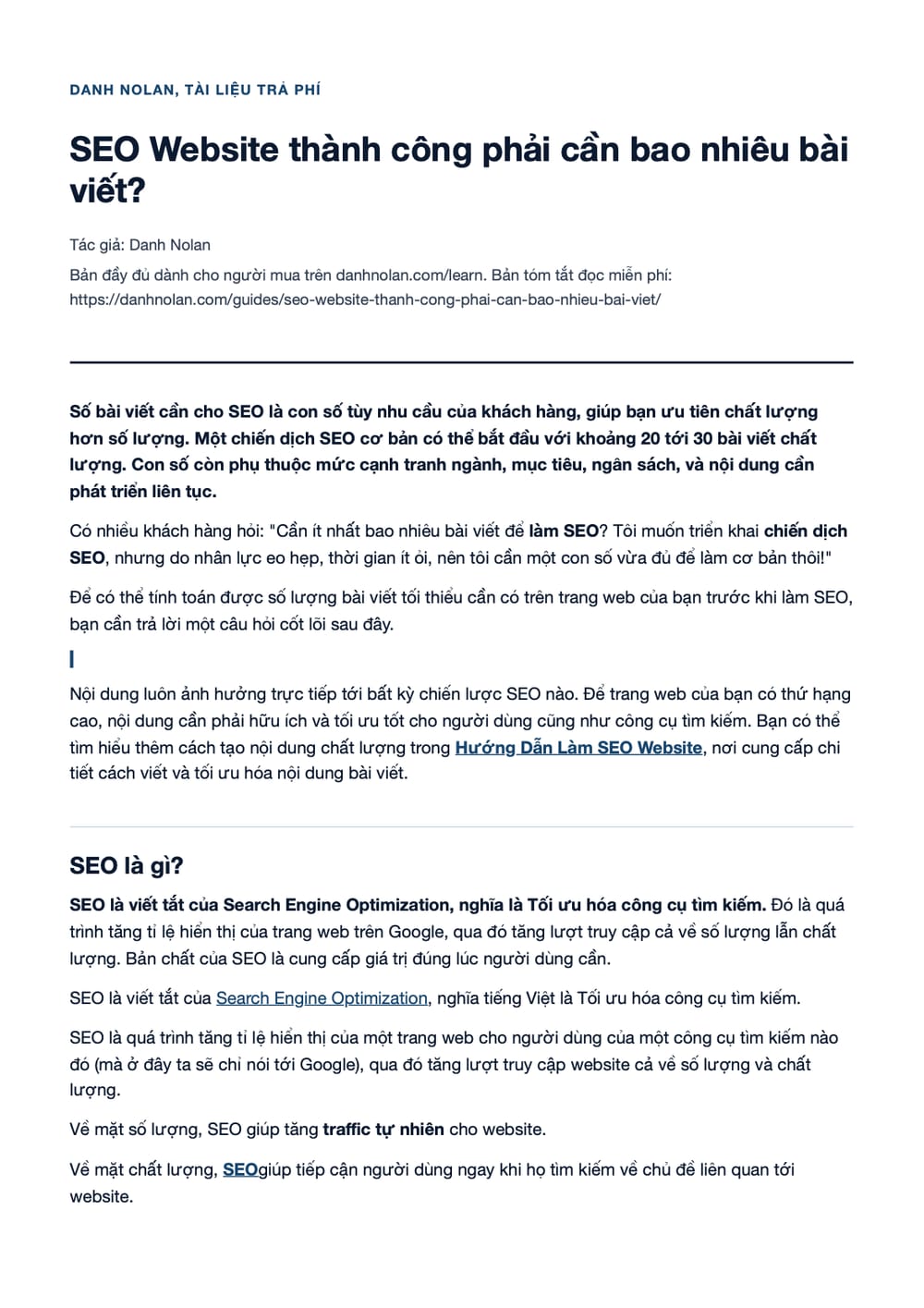 Trang 1 bản PDF của tài liệu SEO Website thành công phải cần bao nhiêu bài viết?
