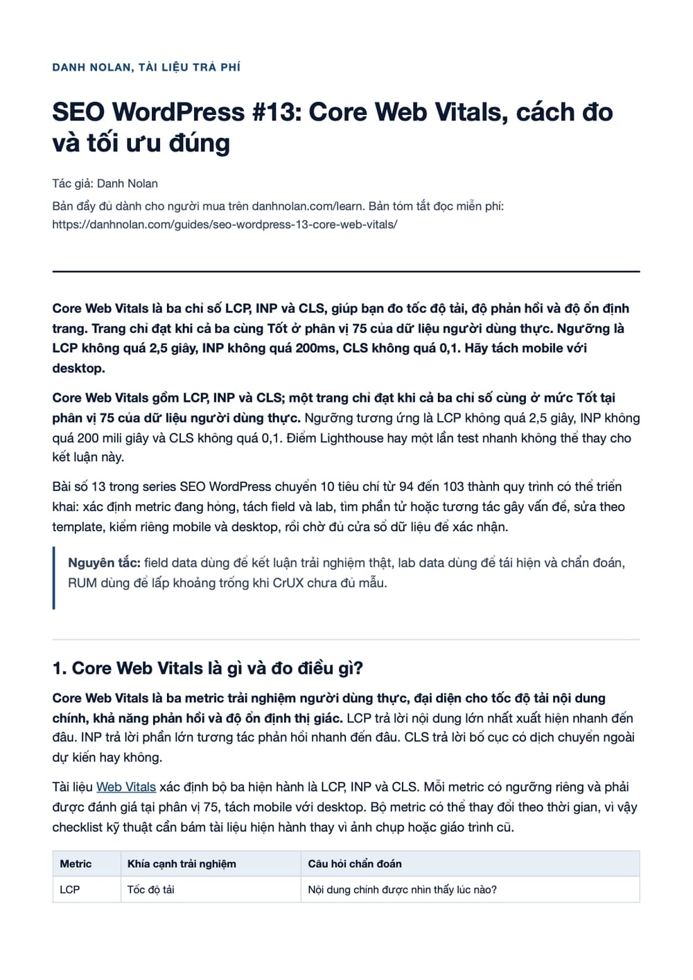 Trang 1 bản PDF của tài liệu SEO WordPress #13: Core Web Vitals, cách đo và tối ưu đúng Trang 1 bản PDF của tài liệu SEO WordPress #13: Core Web Vitals, cách đo và tối ưu đúng
