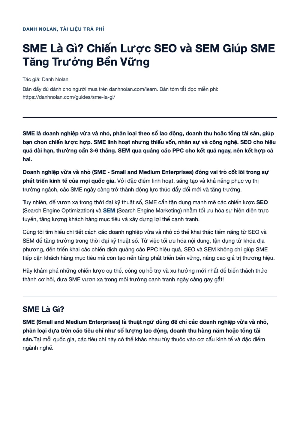 Trang 1 bản PDF của tài liệu SME Là Gì? Chiến Lược SEO và SEM Giúp SME Tăng Trưởng Bền Vững