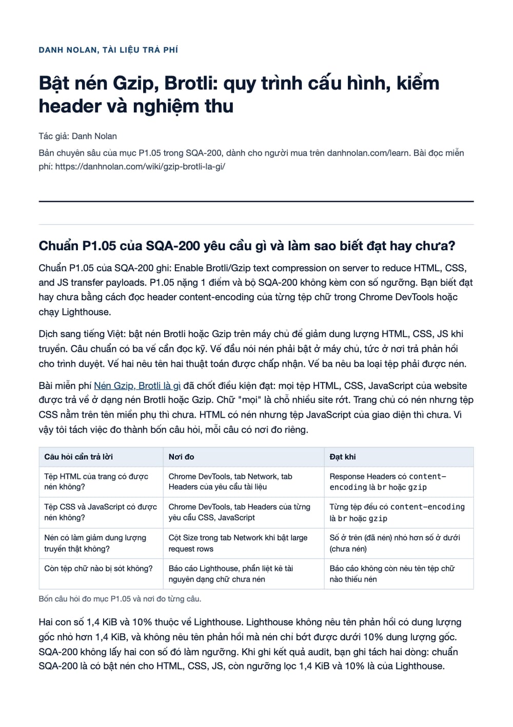 Trang 1 bản PDF của tài liệu Bật nén Gzip, Brotli: quy trình cấu hình, kiểm header và nghiệm thu