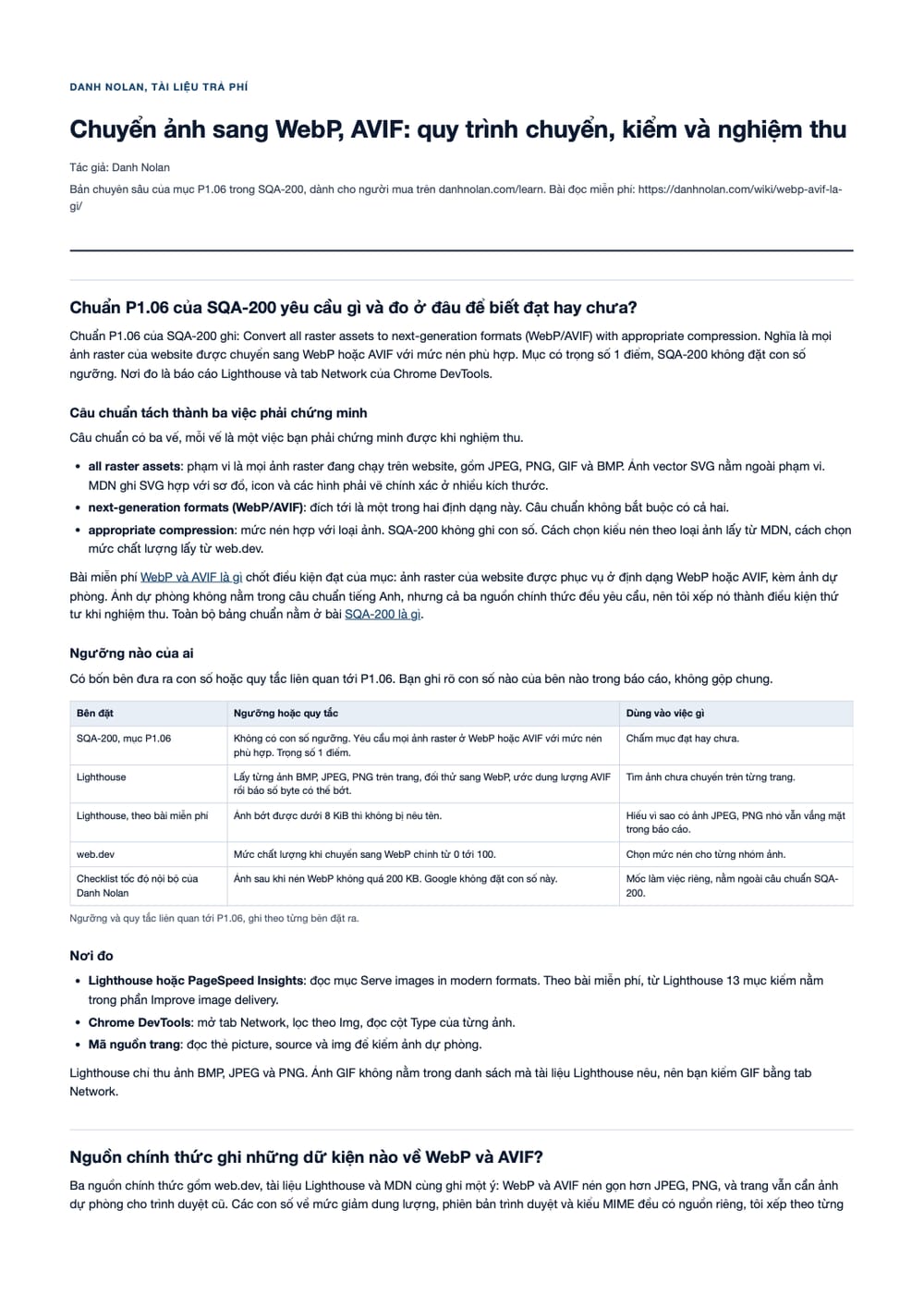 Trang 1 bản PDF của tài liệu Chuyển ảnh sang WebP, AVIF: quy trình chuyển, kiểm và nghiệm thu