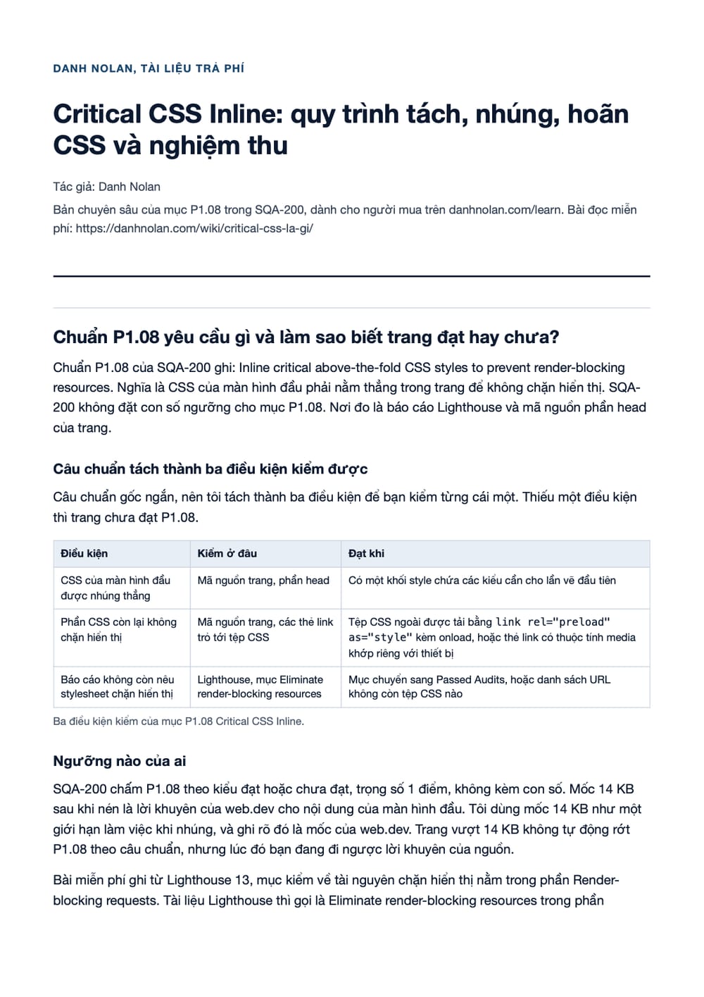 Trang 1 bản PDF của tài liệu Critical CSS Inline: quy trình tách, nhúng, hoãn CSS và nghiệm thu