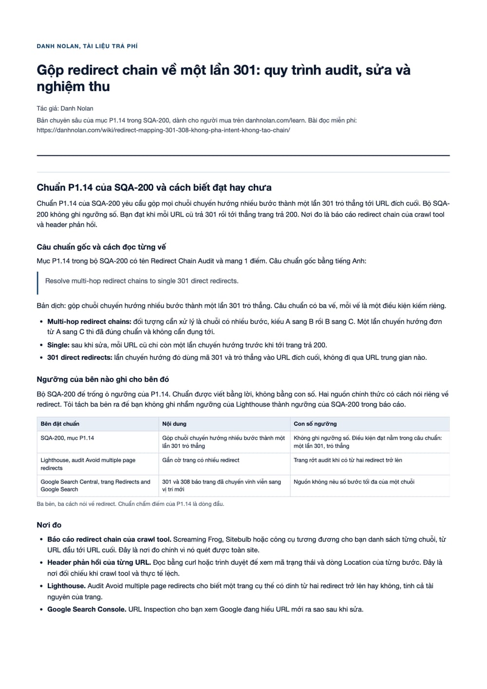 Trang 1 bản PDF của tài liệu Gộp redirect chain về một lần 301: quy trình audit, sửa và nghiệm thu