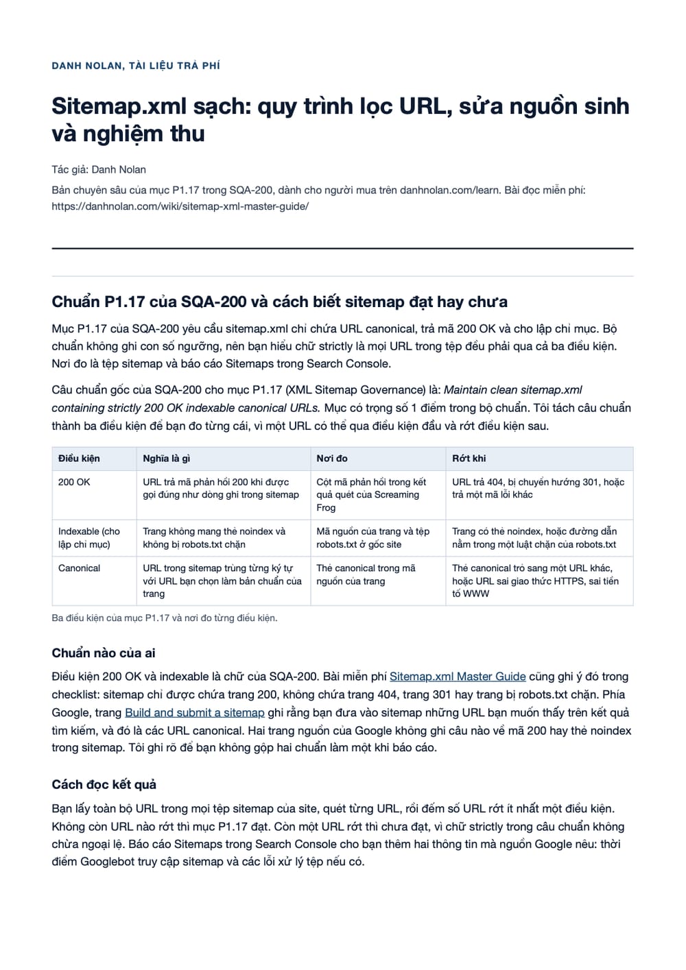 Trang 1 bản PDF của tài liệu Sitemap.xml sạch: quy trình lọc URL, sửa nguồn sinh và nghiệm thu