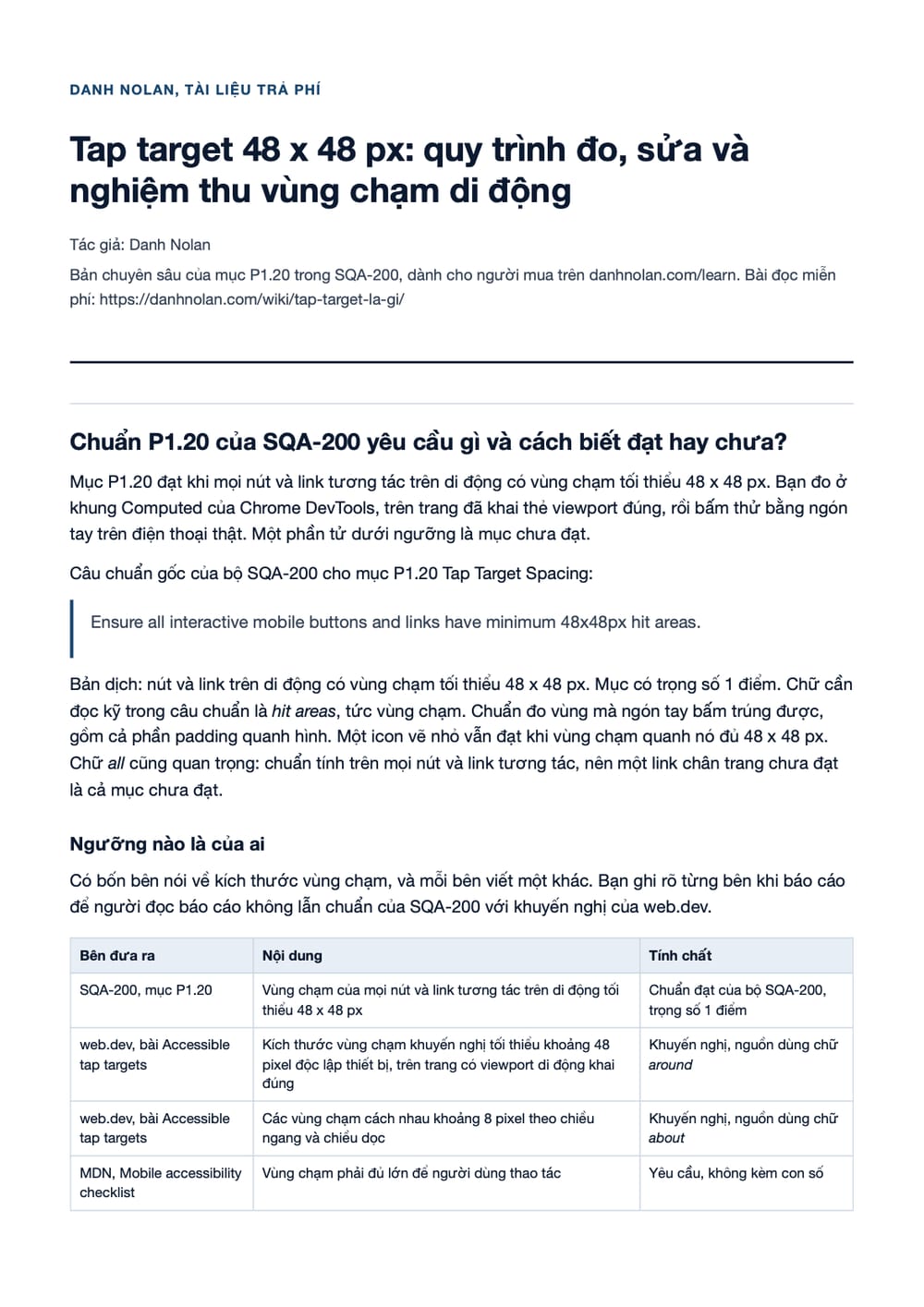 Trang 1 bản PDF của tài liệu Tap target 48 x 48 px: quy trình đo, sửa và nghiệm thu vùng chạm di