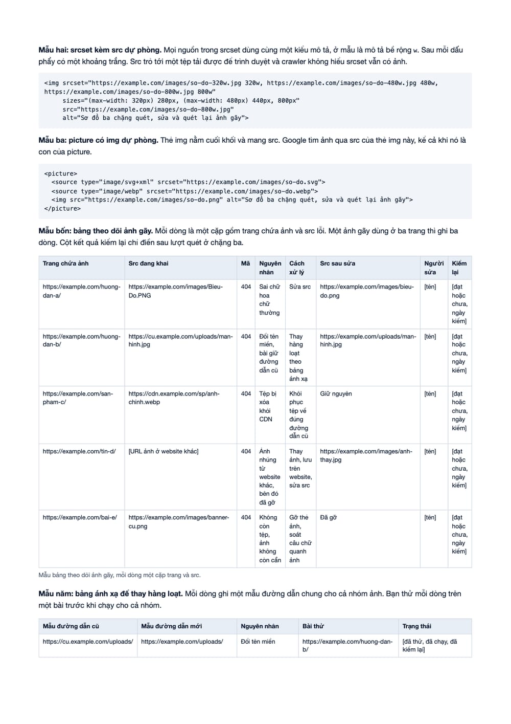 Trang 7 bản PDF của tài liệu Sửa broken image: quy trình quét, sửa src ảnh gãy và nghiệm thu P1.31, phần có bảng