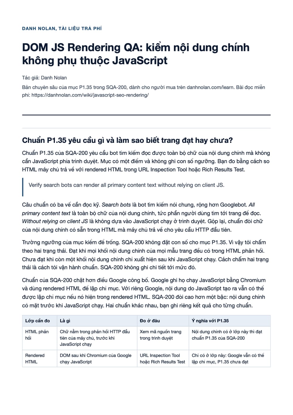 Trang 1 bản PDF của tài liệu DOM JS Rendering QA: kiểm nội dung chính không phụ thuộc JavaScript
