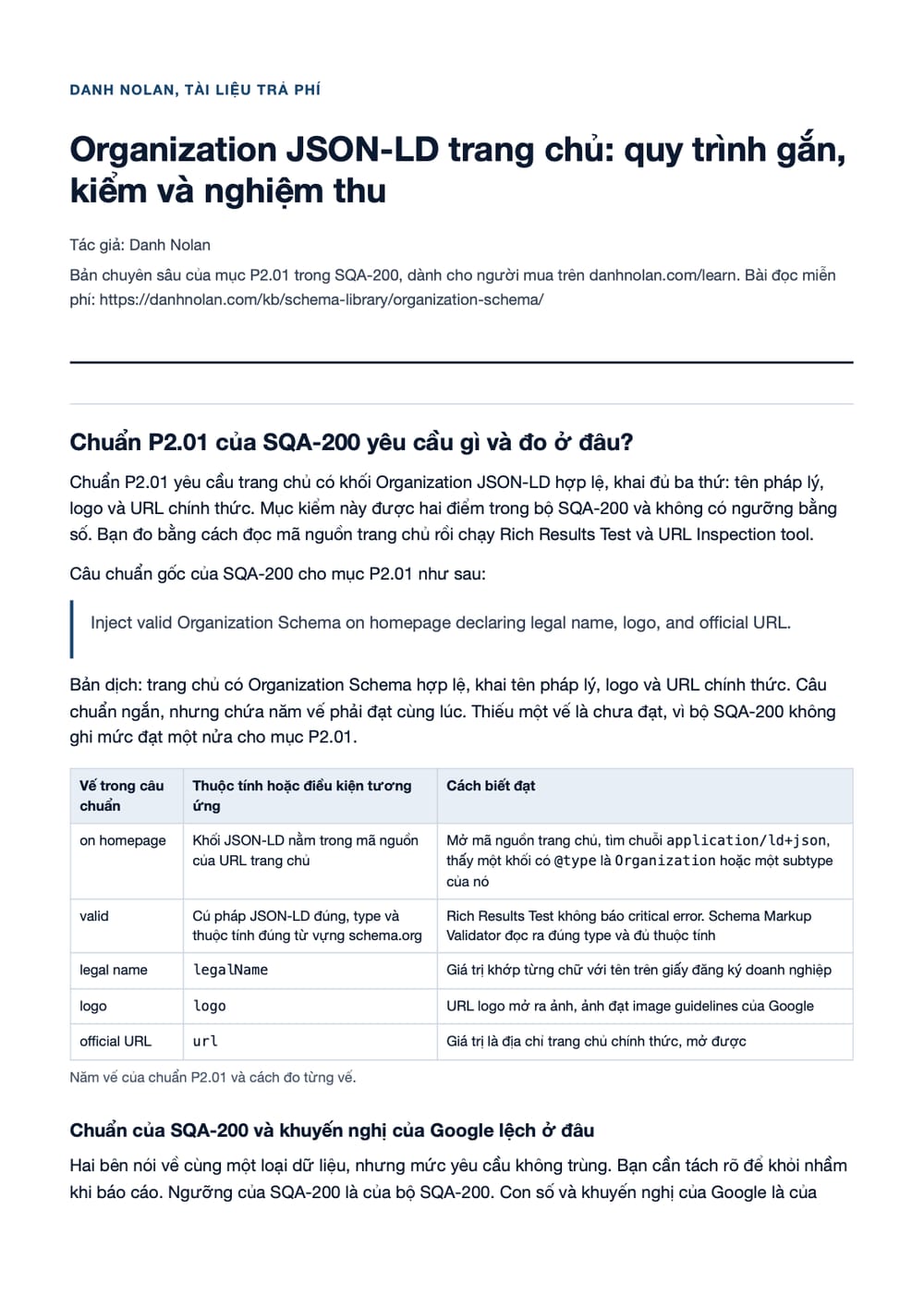 Trang 1 bản PDF của tài liệu Organization JSON-LD trang chủ: quy trình gắn, kiểm và nghiệm thu