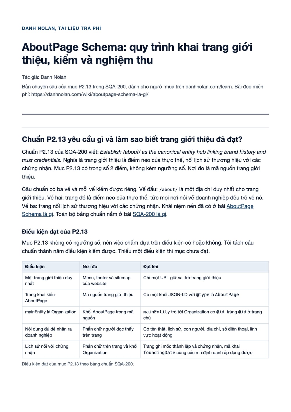 Trang 1 bản PDF của tài liệu AboutPage Schema: quy trình khai trang giới thiệu, kiểm và nghiệm thu