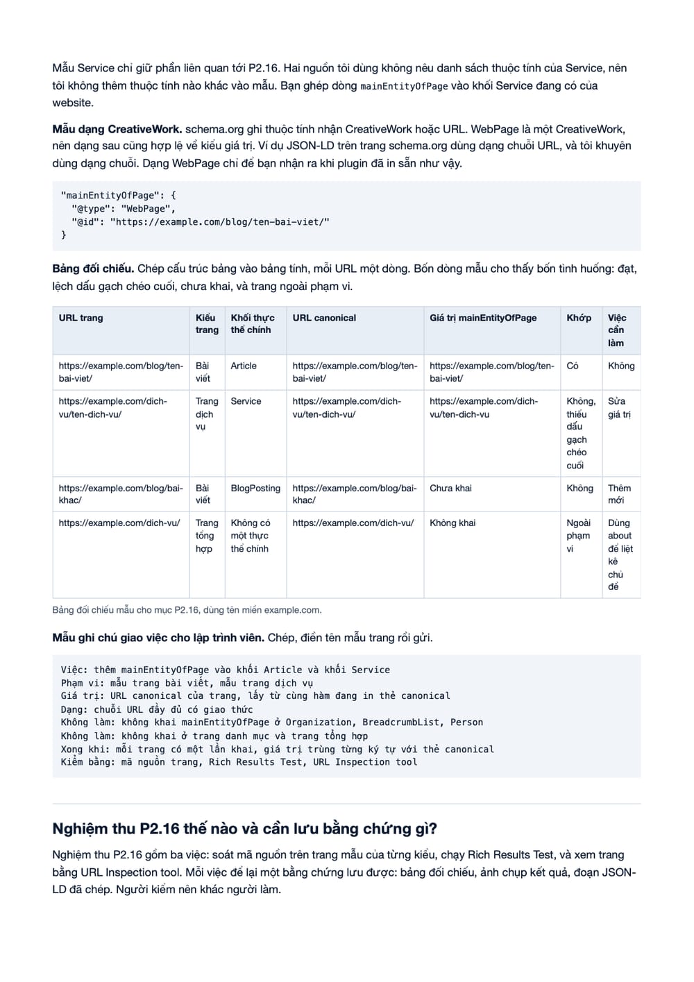 Trang 8 bản PDF của tài liệu mainEntityOfPage trỏ về URL canonical: quy trình khai, kiểm và nghiệm, phần có bảng