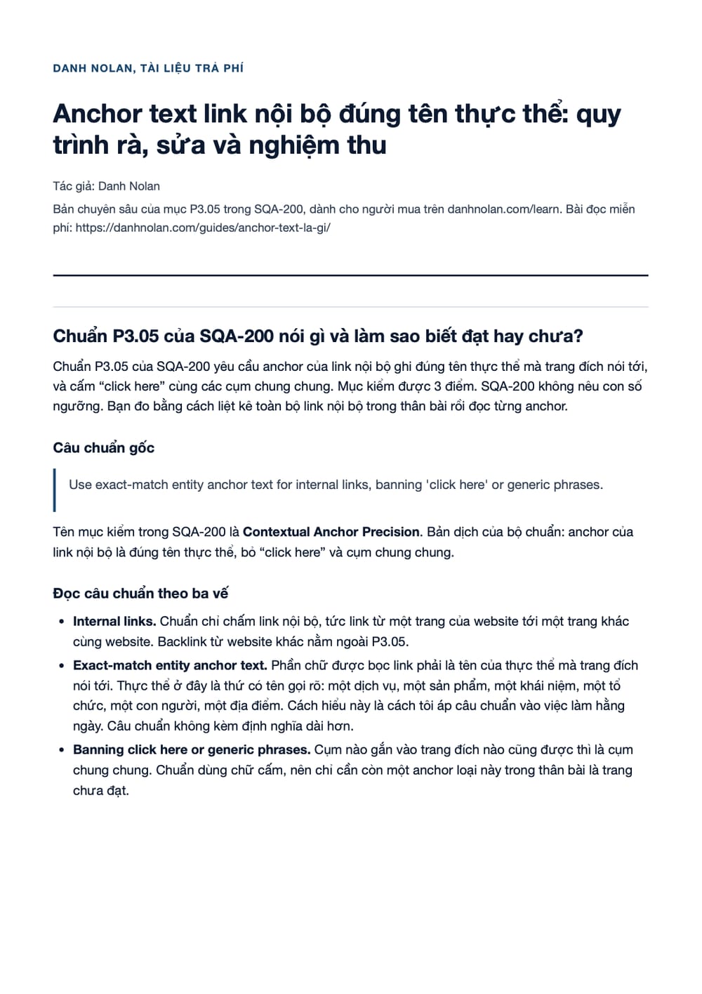 Trang 1 bản PDF của tài liệu Anchor text link nội bộ đúng tên thực thể: quy trình rà, sửa và