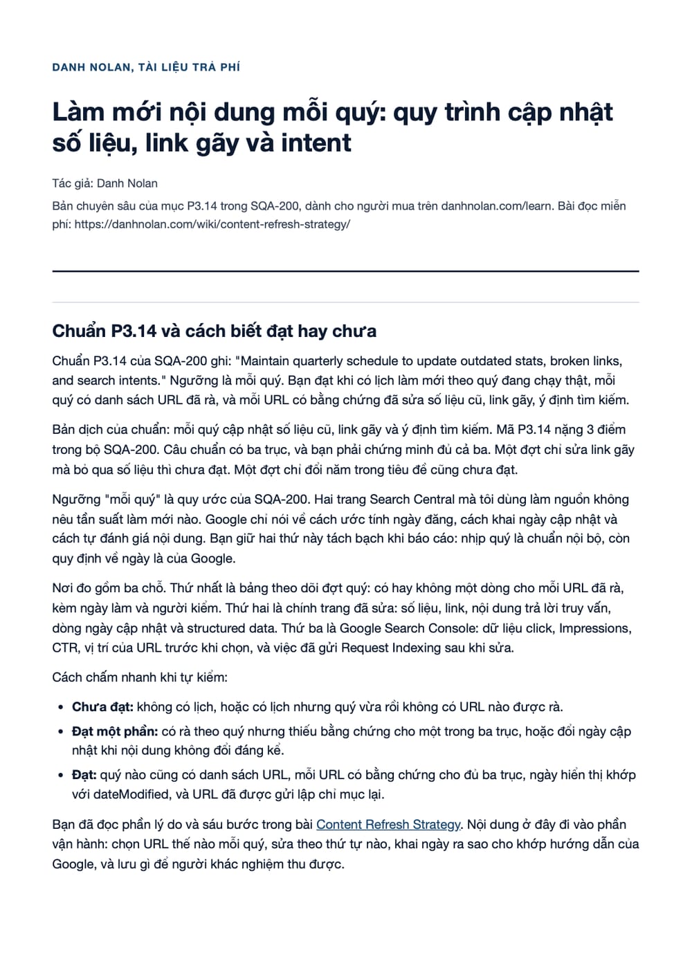 Trang 1 bản PDF của tài liệu Làm mới nội dung mỗi quý: quy trình cập nhật số liệu, link gãy và
