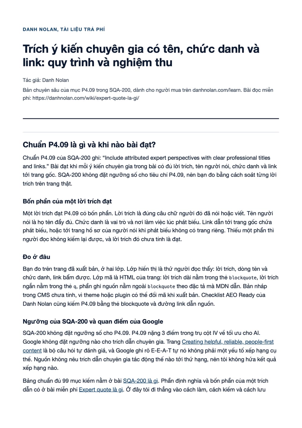 Trang 1 bản PDF của tài liệu Trích ý kiến chuyên gia có tên, chức danh và link: quy trình và