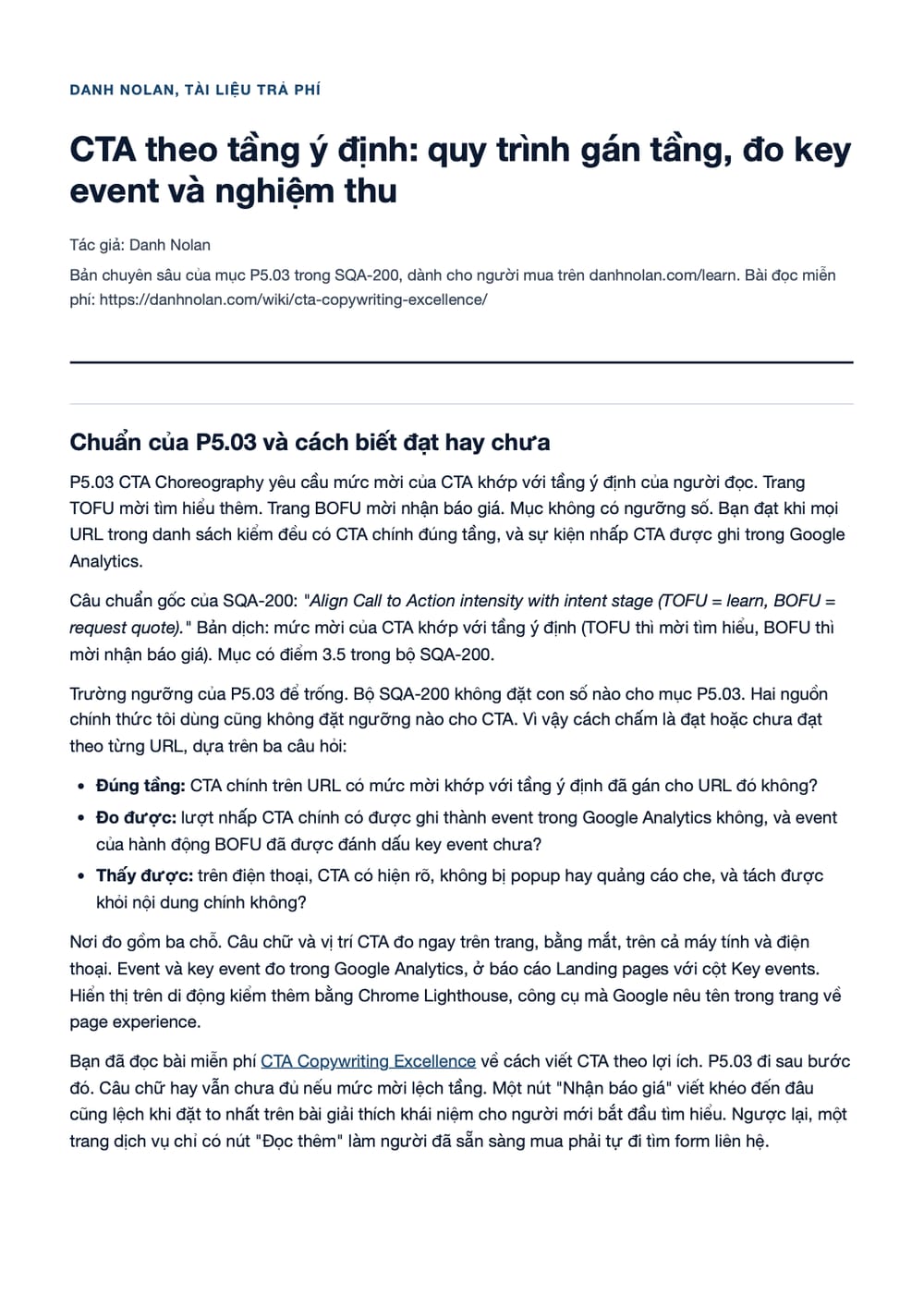 Trang 1 bản PDF của tài liệu CTA theo tầng ý định: quy trình gán tầng, đo key event và nghiệm thu