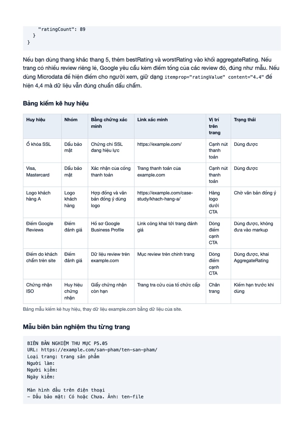 Trang 9 bản PDF của tài liệu Huy hiệu tin cậy ở màn hình đầu: quy trình đặt, kiểm và nghiệm thu, phần có bảng