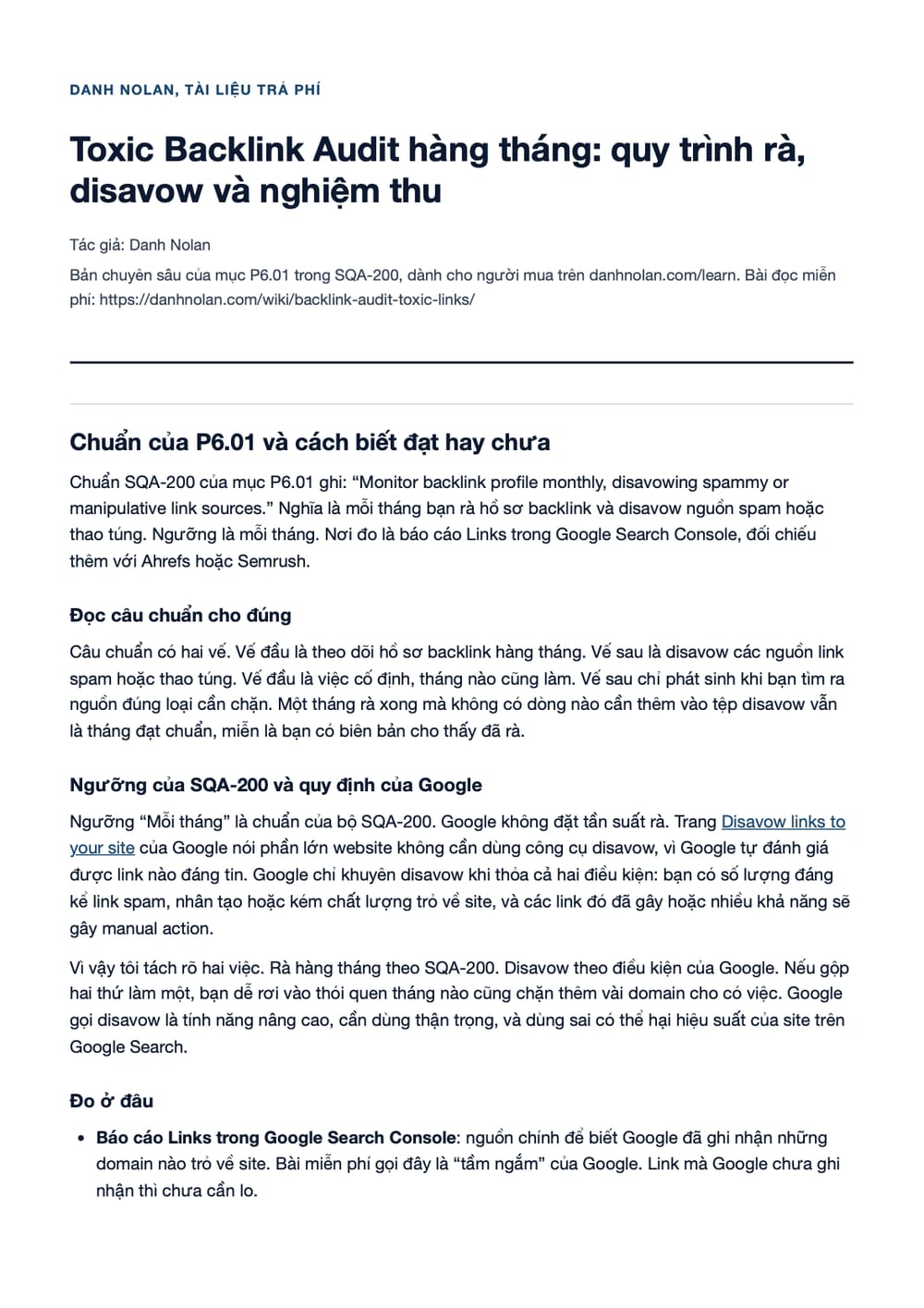 Trang 1 bản PDF của tài liệu Toxic Backlink Audit hàng tháng: quy trình rà, disavow và nghiệm thu