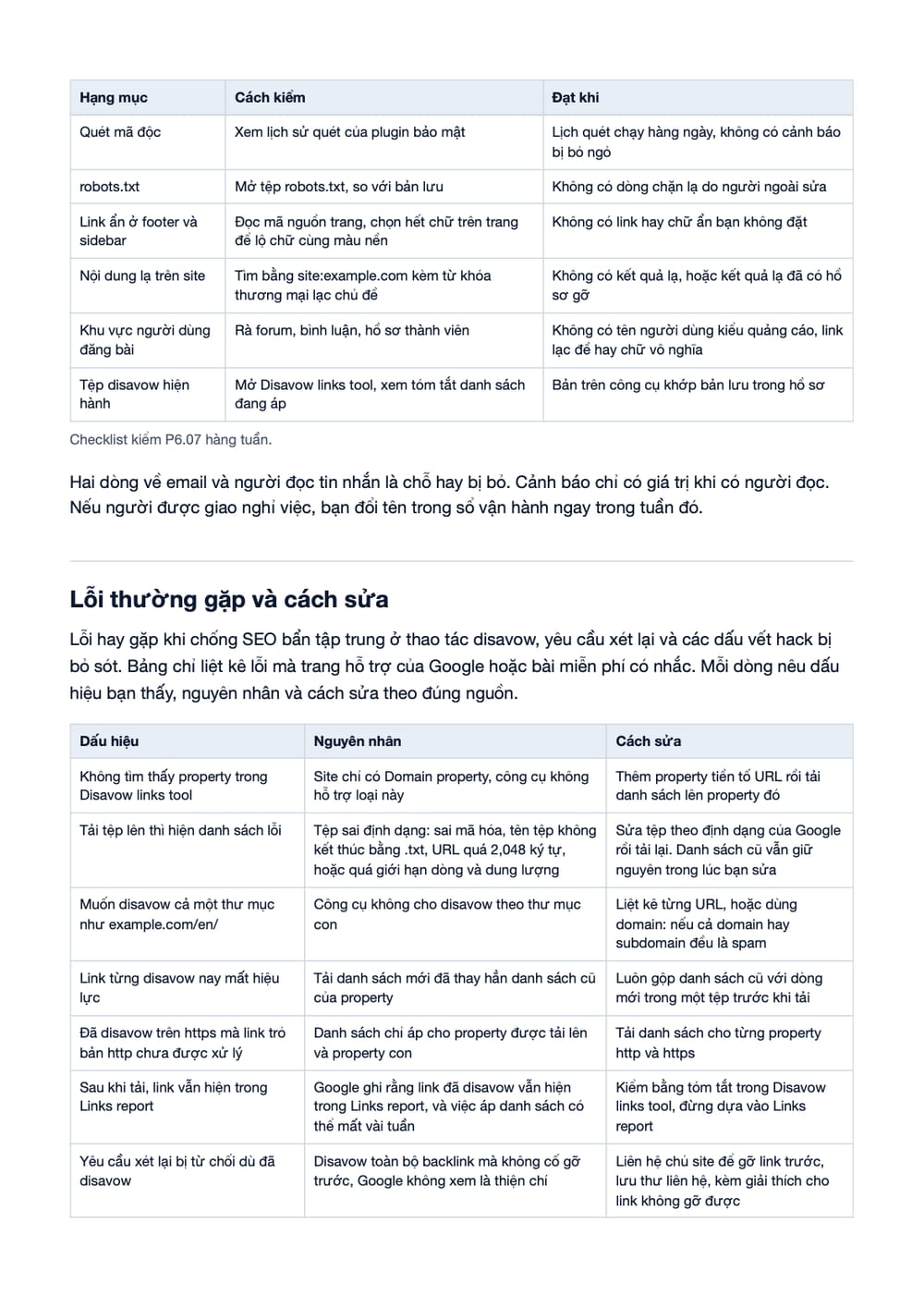 Trang 7 bản PDF của tài liệu Cảnh báo Negative SEO trong Search Console: quy trình đặt, kiểm và, phần có bảng