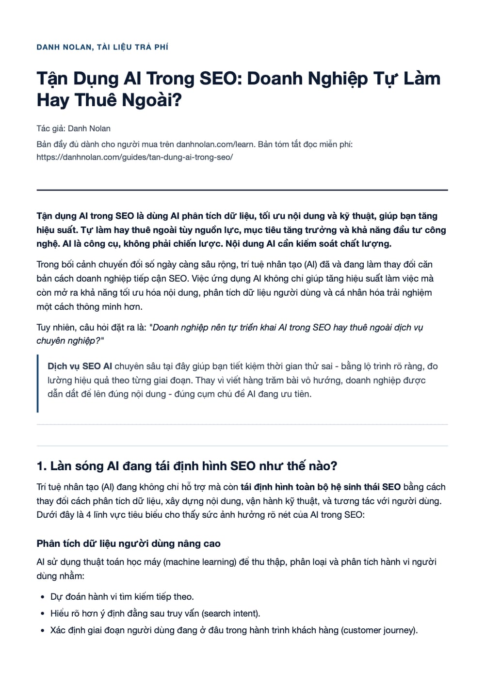 Trang 1 bản PDF của tài liệu Tận Dụng AI Trong SEO: Doanh Nghiệp Tự Làm Hay Thuê Ngoài?