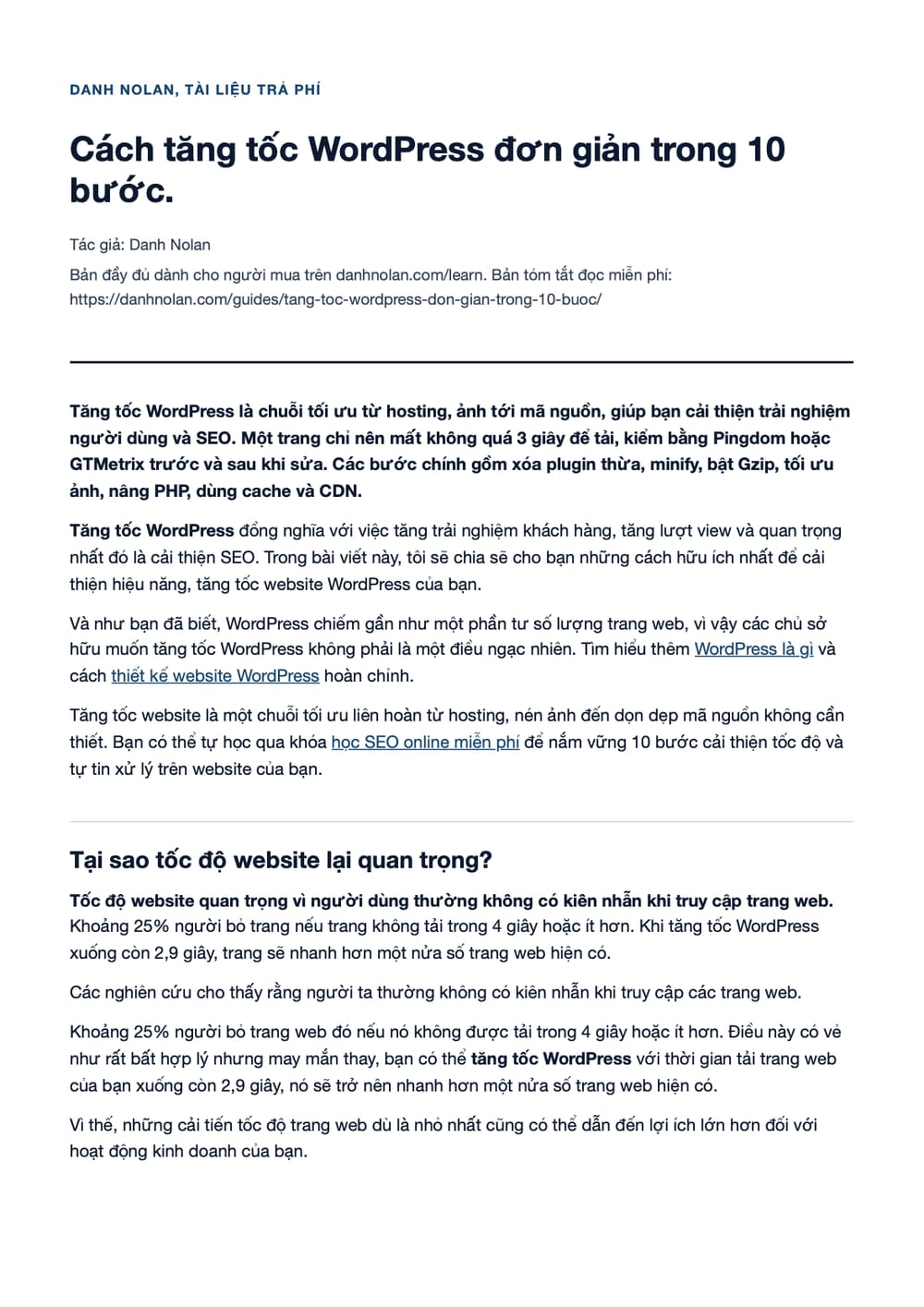 Trang 1 bản PDF của tài liệu Cách tăng tốc WordPress đơn giản trong 10 bước. Trang 1 bản PDF của tài liệu Cách tăng tốc WordPress đơn giản trong 10 bước.