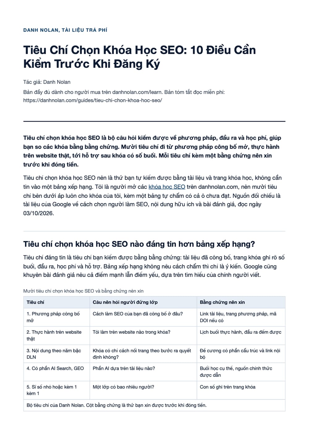 Trang 1 bản PDF của tài liệu Tiêu Chí Chọn Khóa Học SEO: 10 Điều Cần Kiểm Trước Khi Đăng Ký