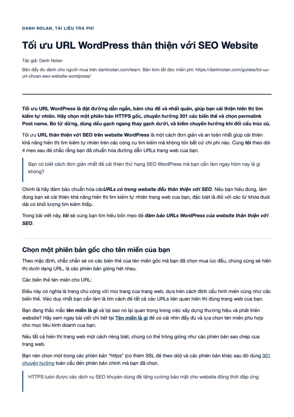Trang 1 bản PDF của tài liệu Tối ưu URL WordPress thân thiện với SEO Website