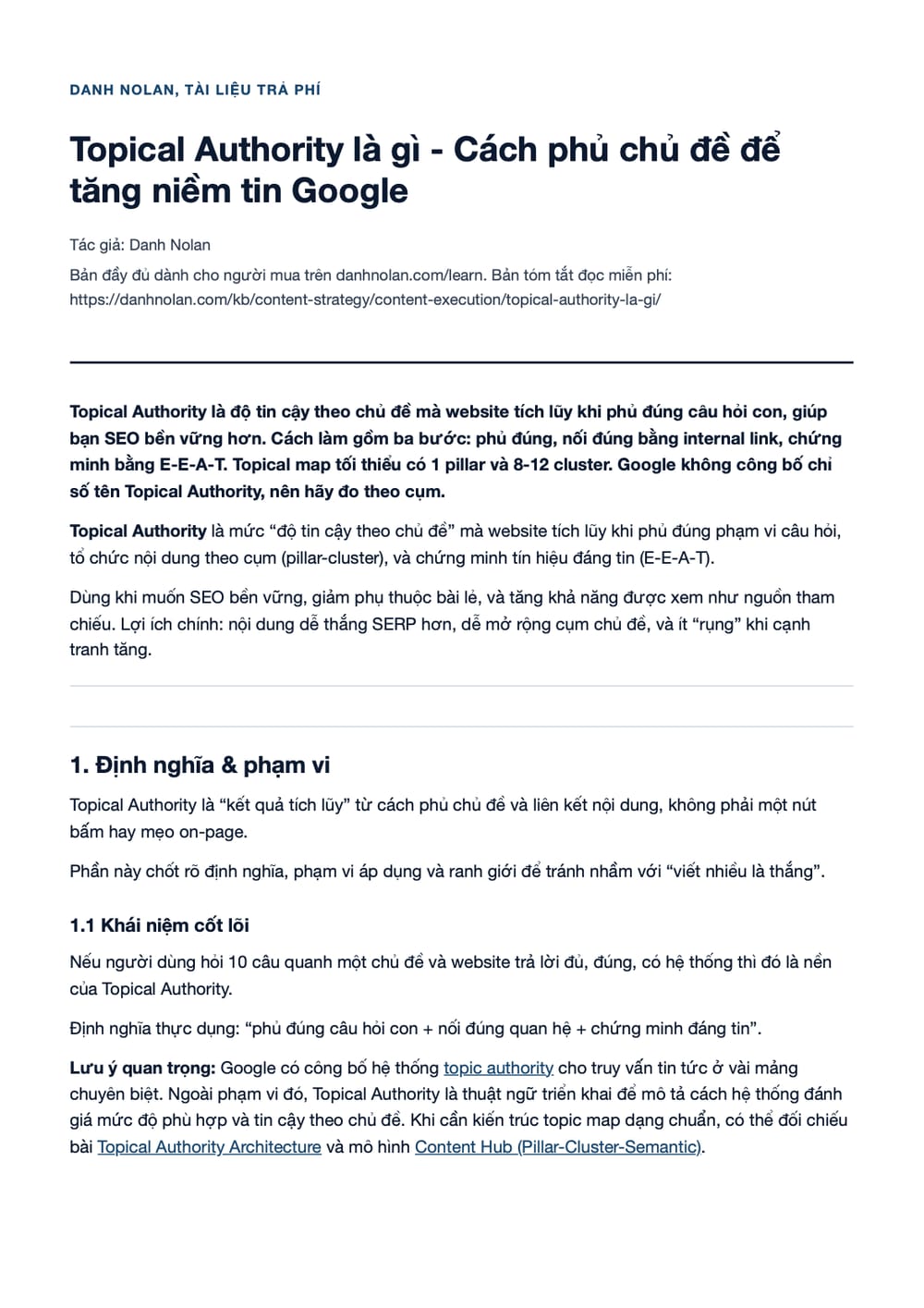 Trang 1 bản PDF của tài liệu Topical Authority là gì - Cách phủ chủ đề để tăng niềm tin Google