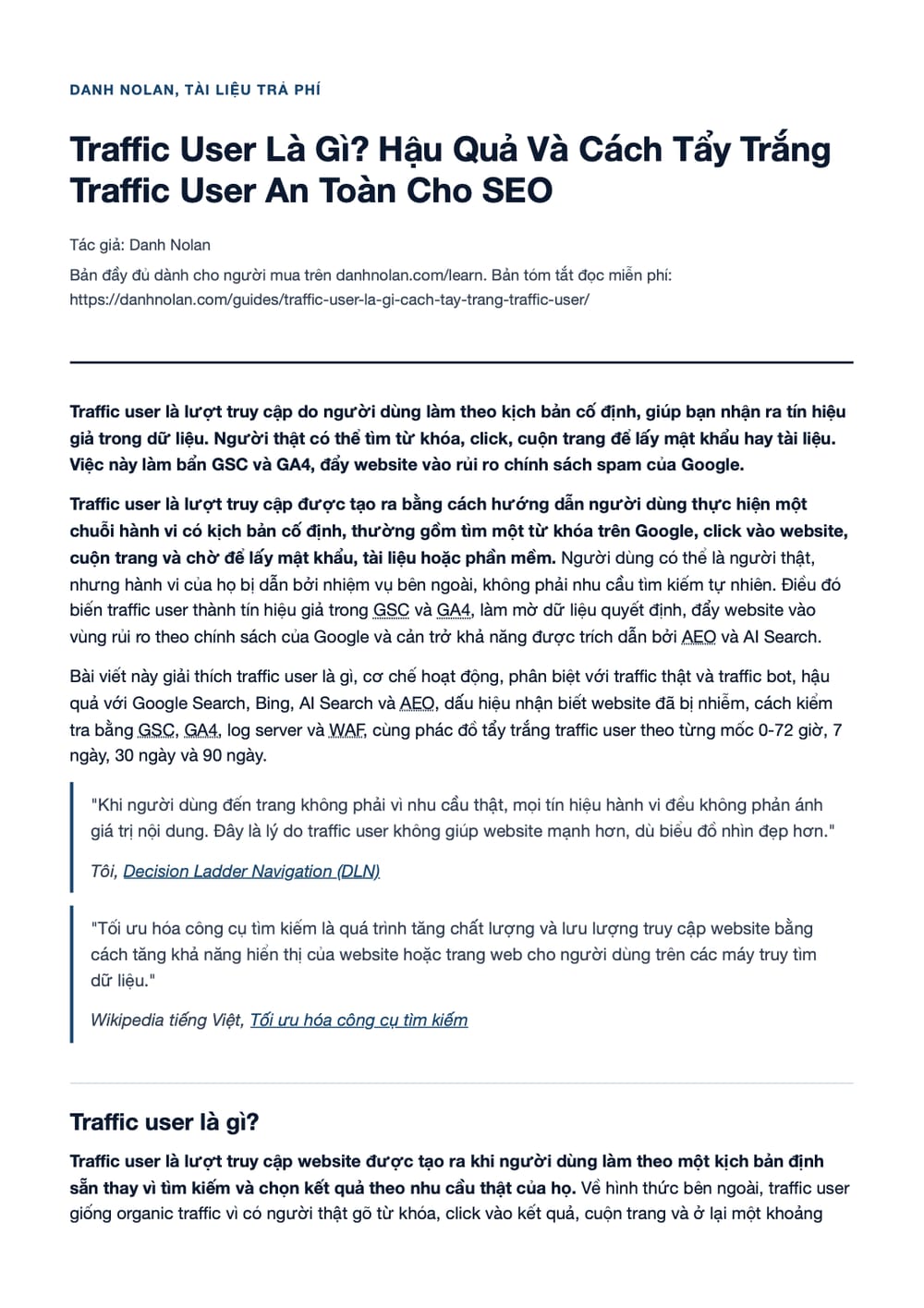Trang 1 bản PDF của tài liệu Traffic User Là Gì? Hậu Quả Và Cách Tẩy Trắng Traffic User An Toàn