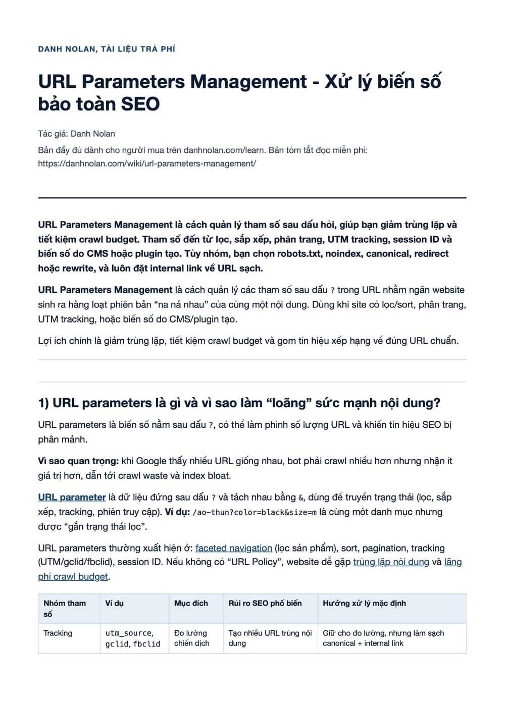 Trang 1 bản PDF của tài liệu URL Parameters Management - Xử lý biến số bảo toàn SEO