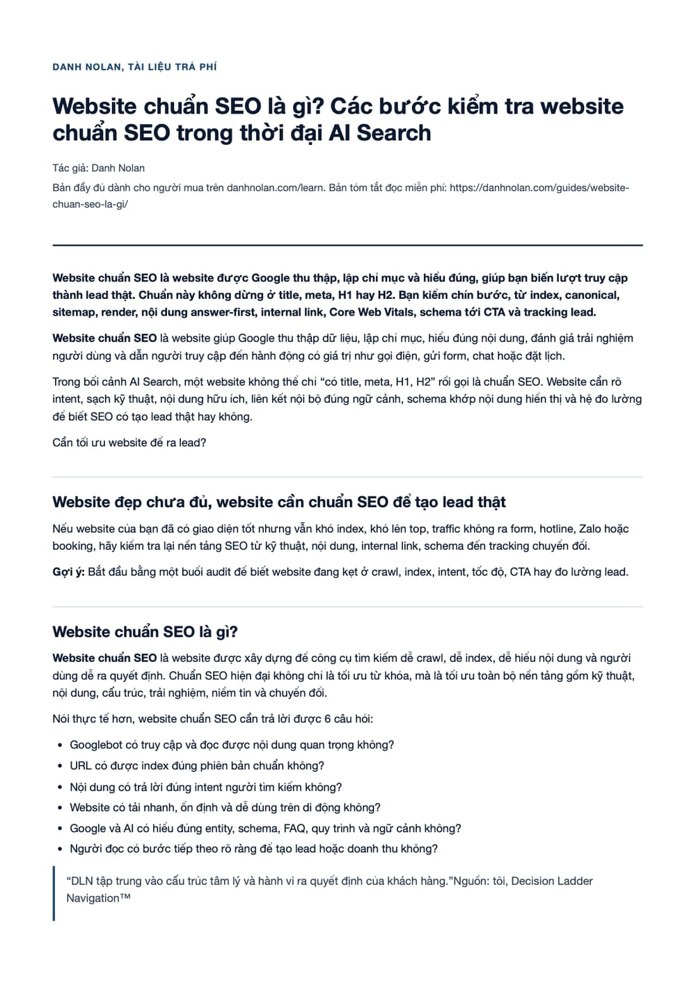 Trang 1 bản PDF của tài liệu Website chuẩn SEO là gì? Các bước kiểm tra website chuẩn SEO trong